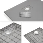 BOREAL - Base de duche cinzenta RAL 7030 SMC antiderrapante GRIPSTONE com sifão incluído