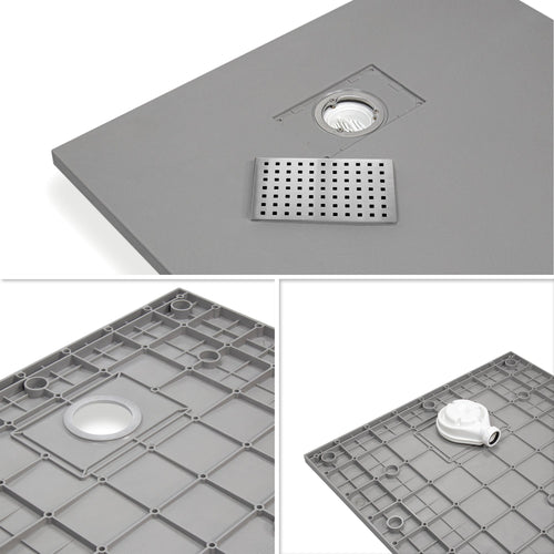 BOREAL - Base de duche cinzenta RAL 7030 SMC GRIPSTONE com sifão incluído