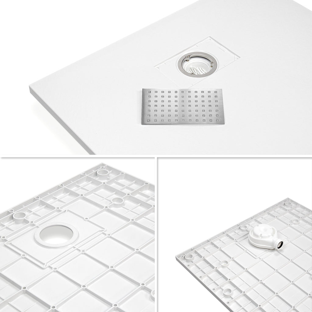 BOREAL - Base de duche branca RAL 9016 SMC antiderrapante GRIPSTONE com sifão incluído