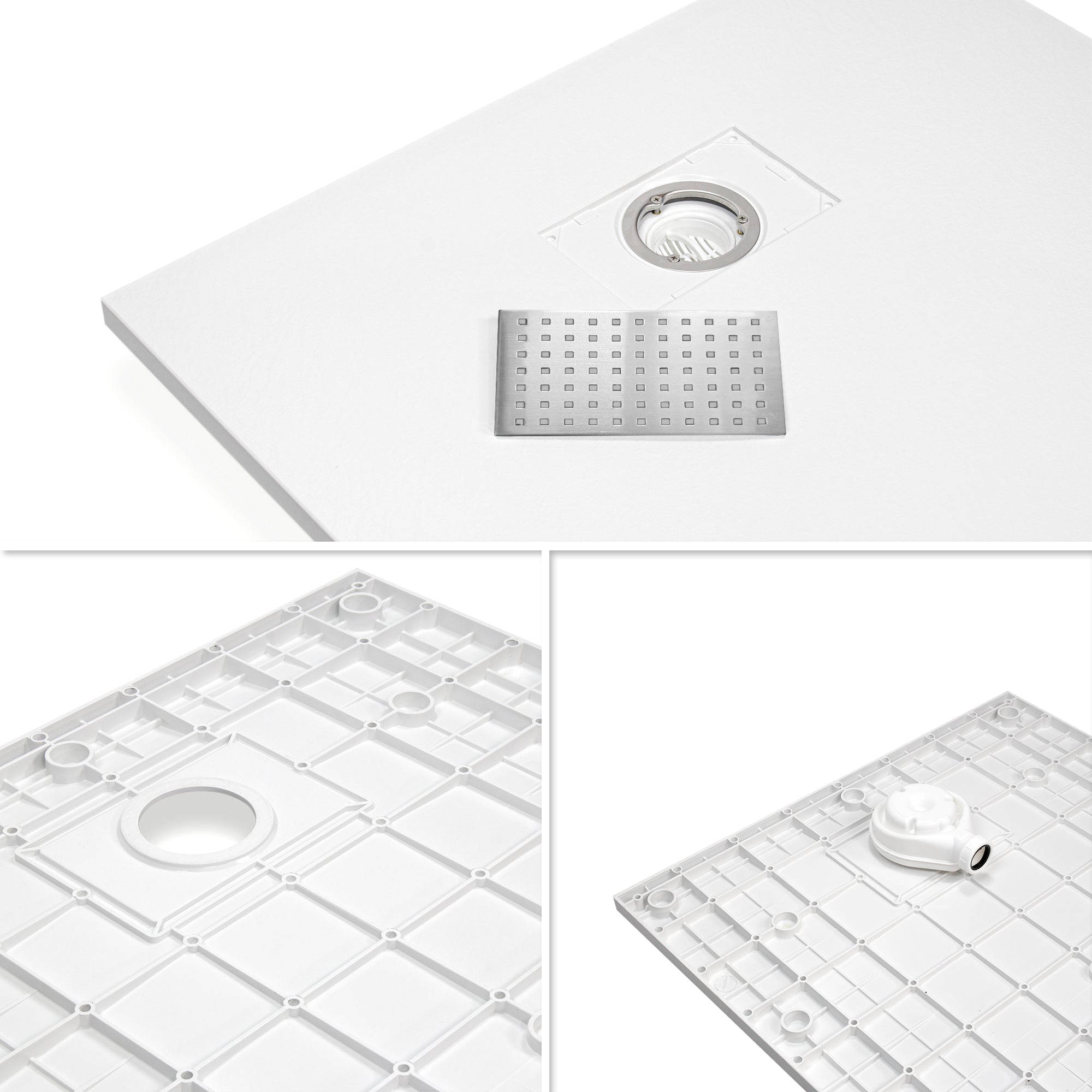 BOREAL - Base de duche branca RAL 9016 SMC antiderrapante GRIPSTONE com sifão incluído