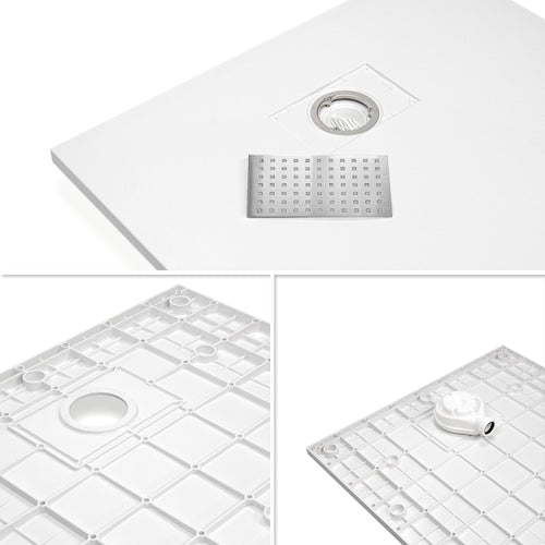 BOREAL - Base de duche branca RAL 9016 SMC antiderrapante GRIPSTONE com sifão incluído