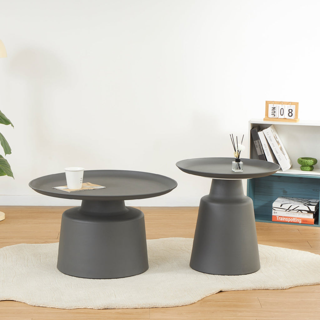 ONAT - Set di 2 tavolini da caffè/centro con struttura metallica e finitura nera (Ø 65 e Ø 45 cm)