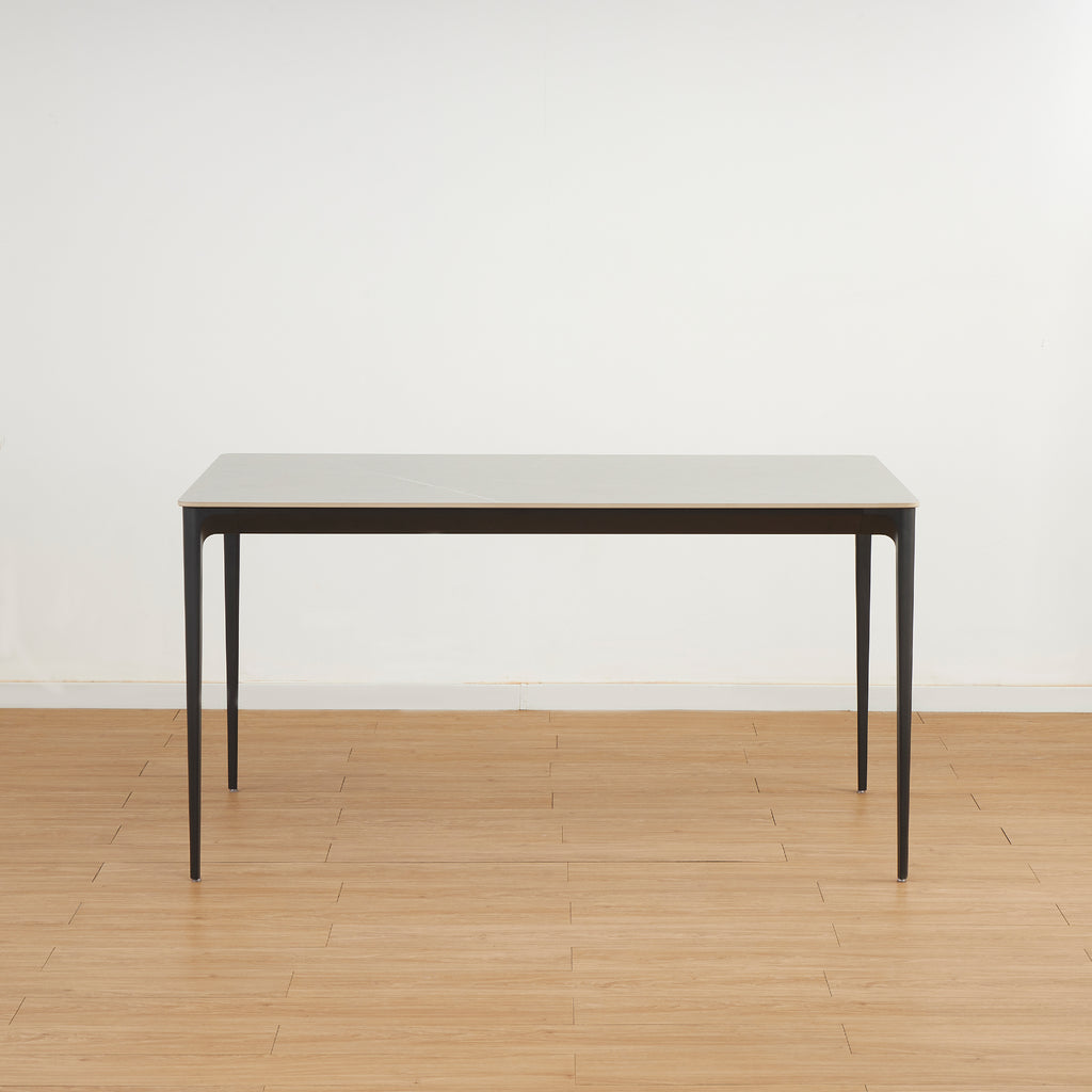 RUTH - Mesa de refeição para interior e exterior em cerâmica com efeito pedra e alumínio, 140x80 cm