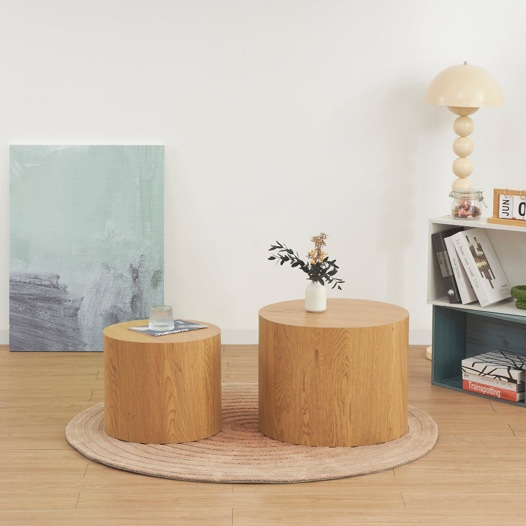 YANKA - Conjunto de 2 mesas de centro en MDF con acabado efecto madera - Ø 49 y Ø 38 cm