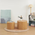 YANKA - Conjunto de 2 mesas de centro en MDF con acabado efecto madera - Ø 49 y Ø 38 cm