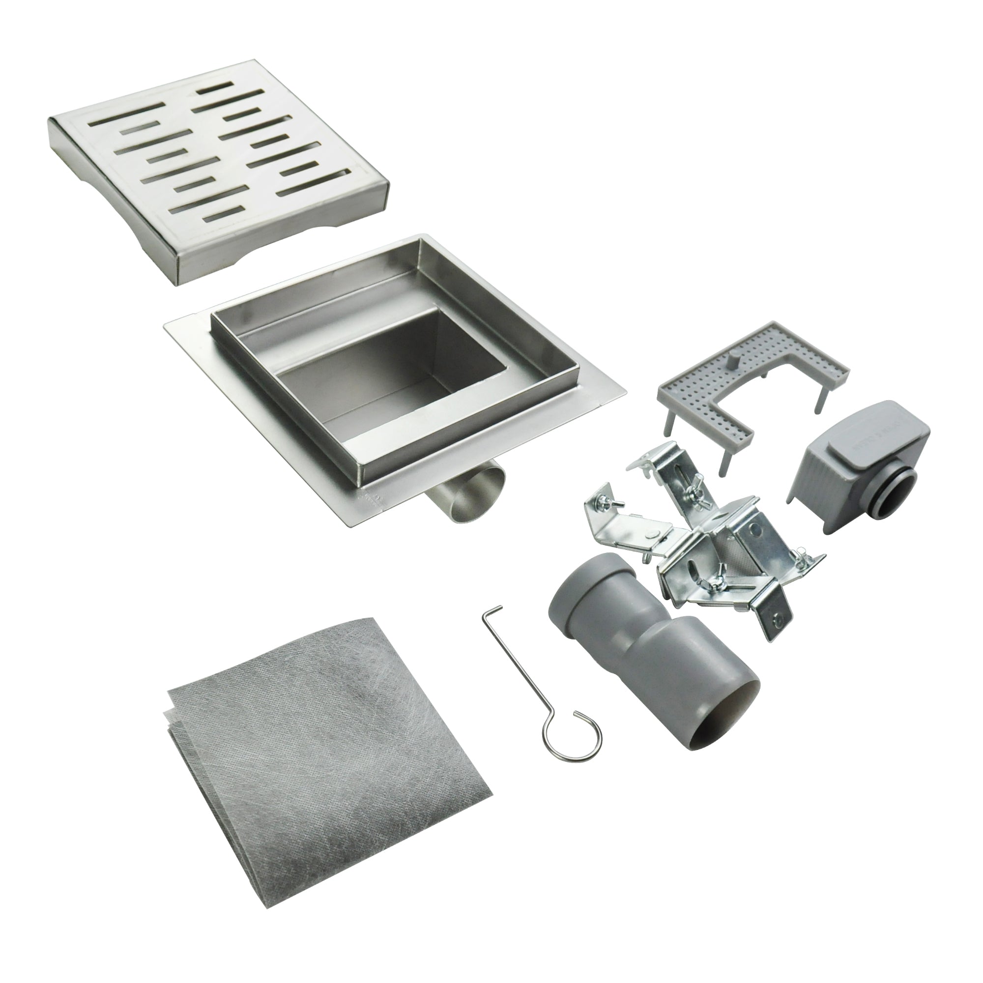 Scarico doccia quadrato in acciaio inox ultrapiatto - 4 misure Q4, argentato