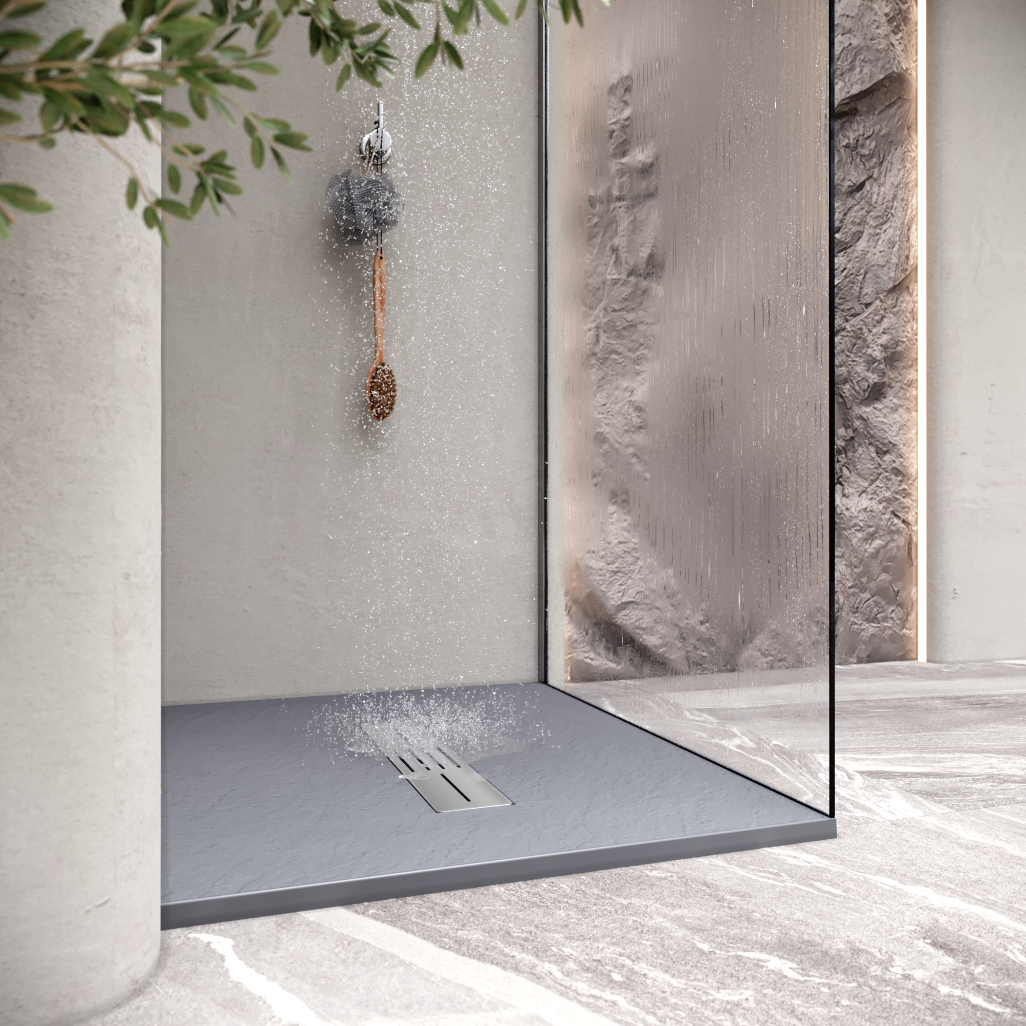 LUMIA - Piatto doccia grigio antiscivolo, resistente e durevole - Incl. sifone e griglia inox