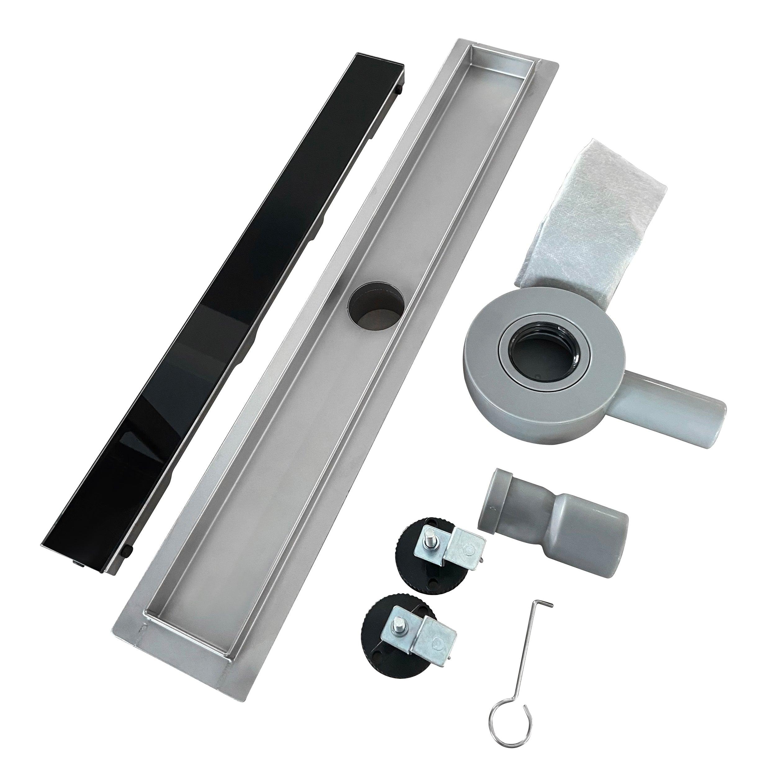Ralo de duche plano de aço inoxidável com tampa de vidro preto B2