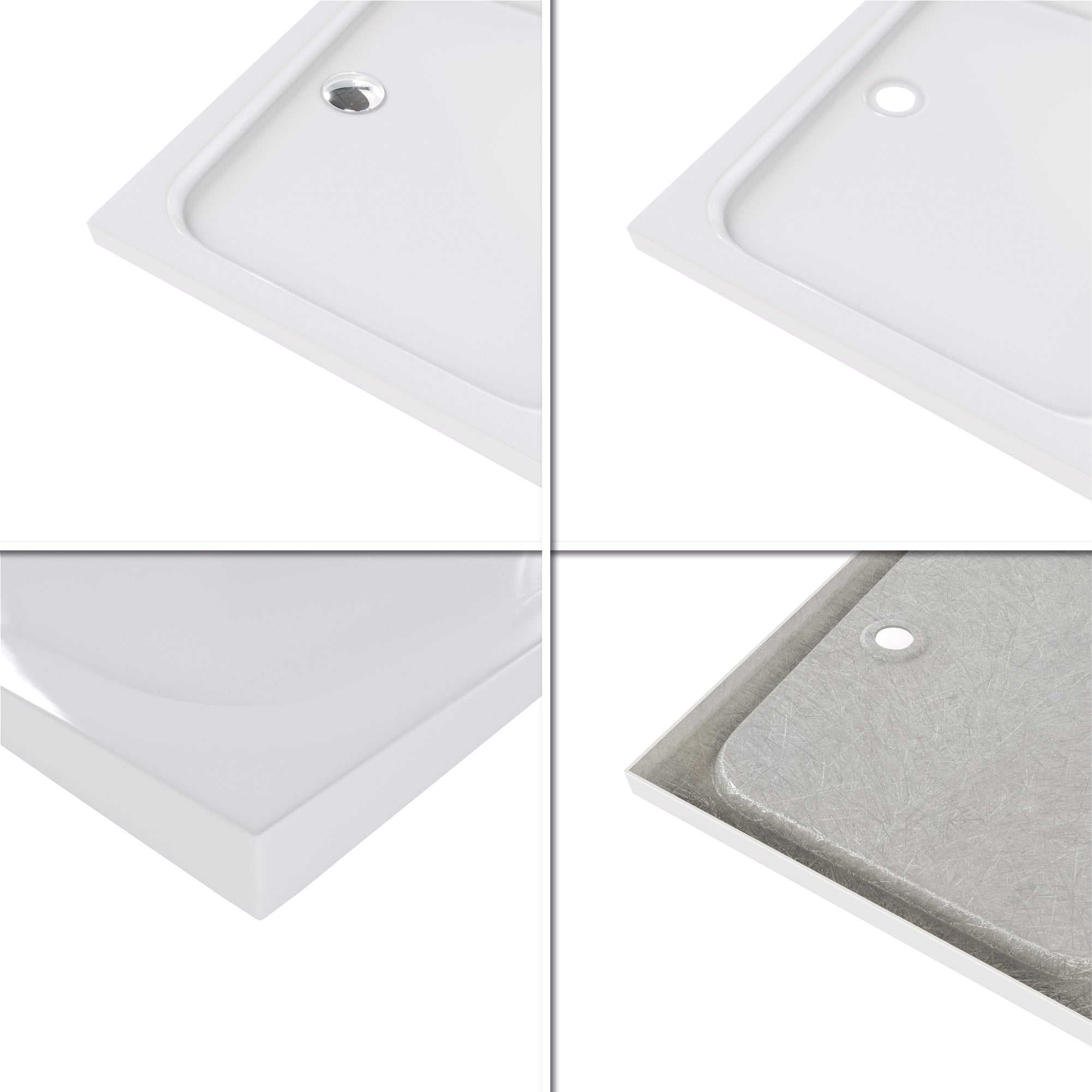 SHIMMER - Plato de ducha blanco Smooth acrílico, textura lisa, extraplano 5 cm, sifón y válvula incluidos
