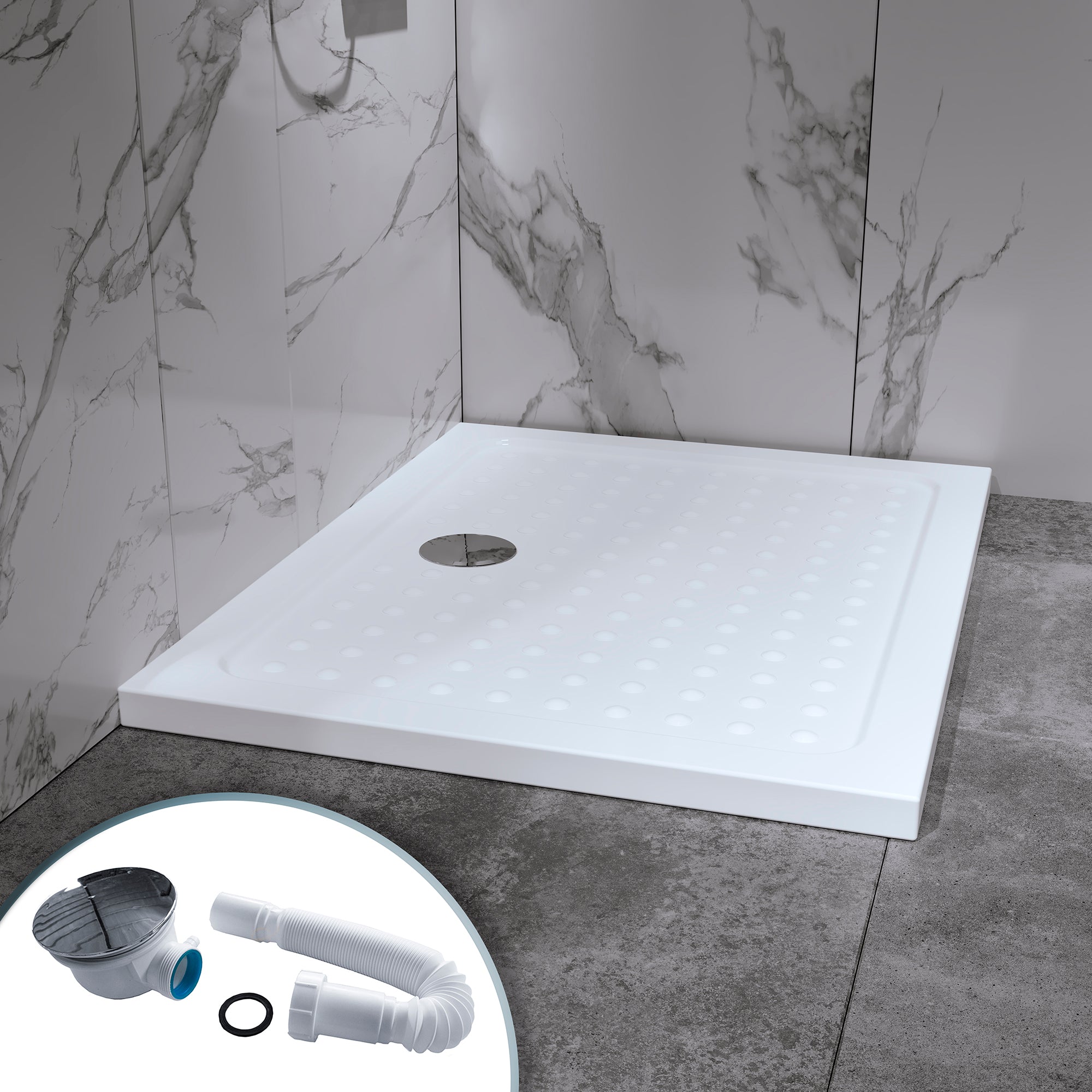 SHIMMER - Piatto doccia Bubble acrilico bianco, texture “bolle”, ultrasottile 5 cm, sifone e valvola inclusi