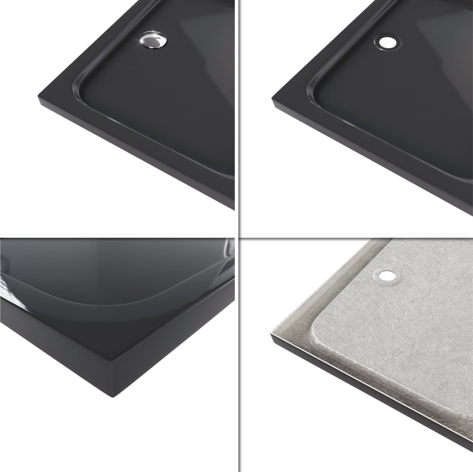 SHIMMER - Piatto doccia nero Smooth acrilico, texture liscia, ultrasottile 5 cm, sifone e valvola inclusi