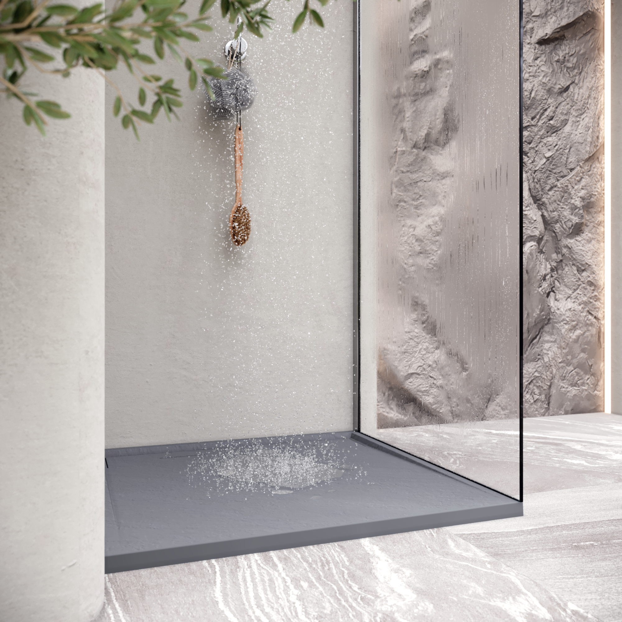 HIEMAL - Piatto doccia grigio antiscivolo, resistente e durevole - Incl. sifone e griglia inox