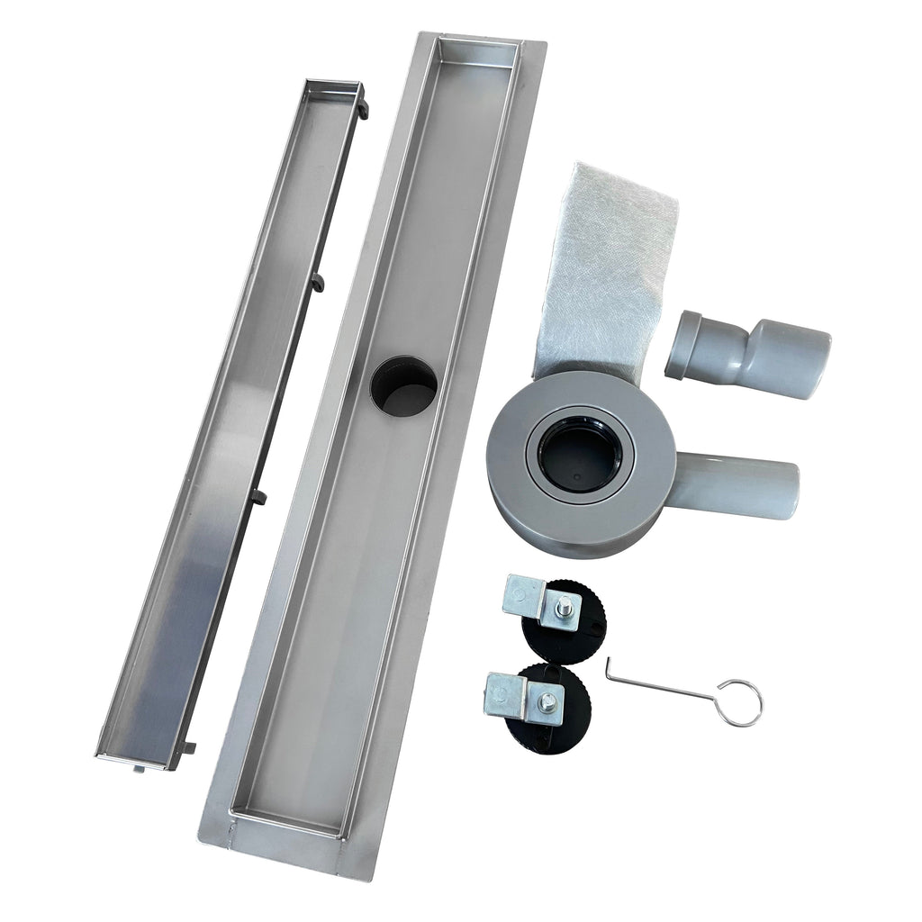 Scarico Doccia Lineare INOX - Copertura Argentata, Filtro e Sifone 360º - Modello B1
