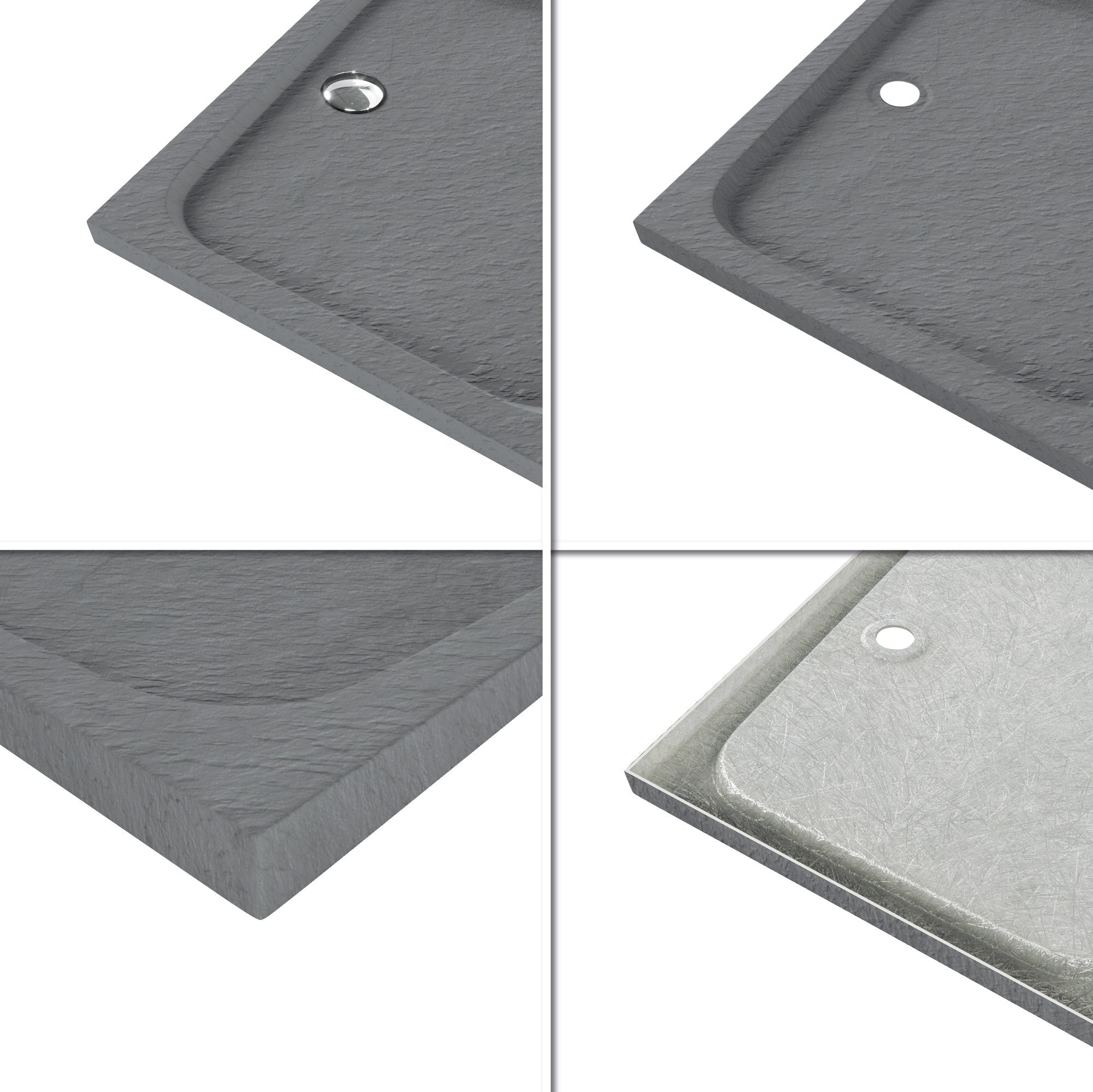 SHIMMER - Piatto doccia grigio Stone acrilico, texture pietra, ultrasottile 5 cm, sifone e valvola inclusi