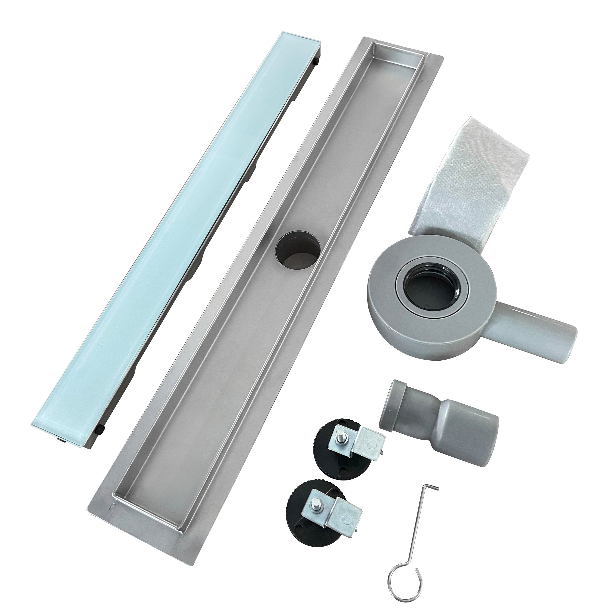 Ralo de duche plano de aço inoxidável com tampa de vidro branco B3