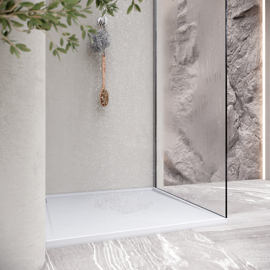 HIEMAL - Piatto doccia bianco antiscivolo, resistente e durevole - Incl. sifone e griglia inox