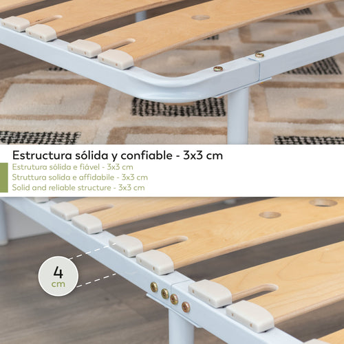 Austen | Rete con doghe in legno di betulla ammortizzate, struttura metallica bianca, altezza di 23 cm con spazio contenitivo inferiore