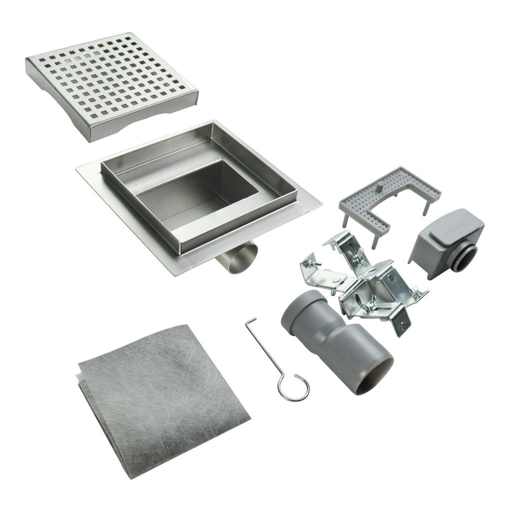 Scarico doccia quadrato in acciaio inox ultrapiatto - 4 misure Q5, argentato