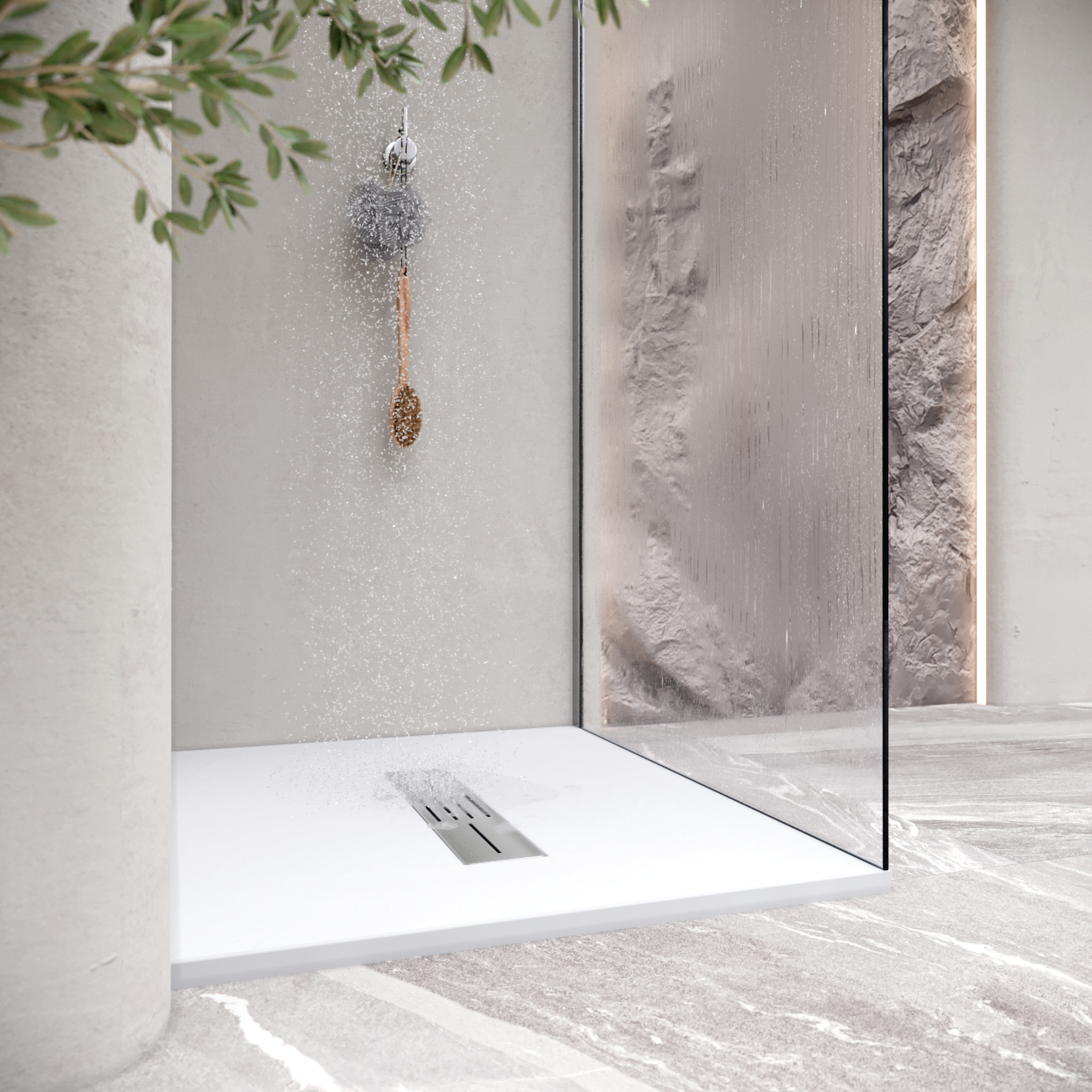 LUMIA - Piatto doccia bianco antiscivolo, resistente e durevole - Incl. sifone e griglia inox