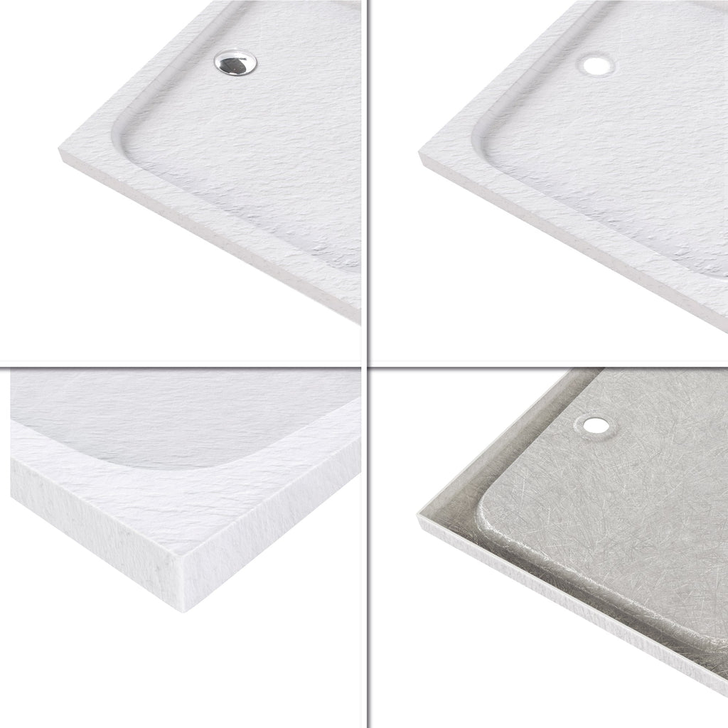 SHIMMER - Piatto doccia bianco Stone acrilico, texture pietra, ultrasottile 5 cm, sifone e valvola inclusi