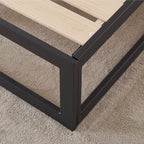 HARUKI - Letto con struttura metallica e doghe in legno naturale, spazio contenitivo di 31,8 cm - Nero o Bianco