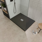BOREAL - Base de duche preta RAL 7021 SMC antiderrapante GRIPSTONE com sifão incluído