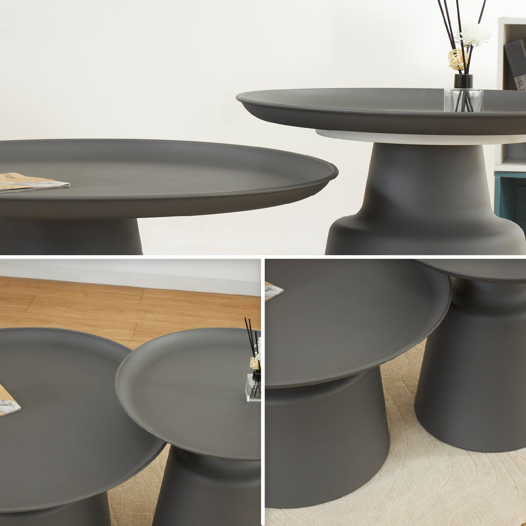 ONAT - Set di 2 tavolini da caffè/centro con struttura metallica e finitura nera (Ø 65 e Ø 45 cm)