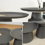 ONAT - Set di 2 tavolini da caffè/centro con struttura metallica e finitura nera (Ø 65 e Ø 45 cm)