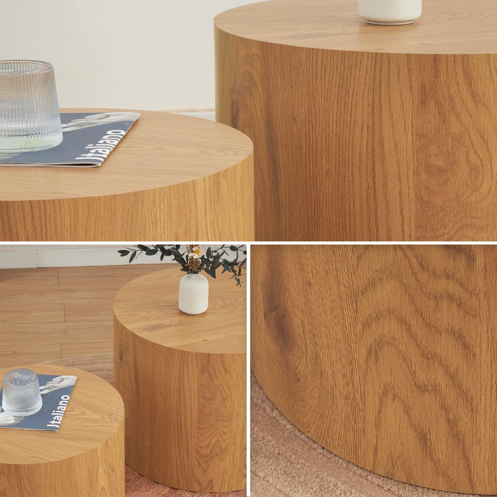 YANKA - Conjunto de 2 mesas de centro en MDF con acabado efecto madera - Ø 49 y Ø 38 cm