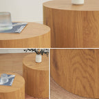 YANKA - Conjunto de 2 mesas de centro en MDF con acabado efecto madera - Ø 49 y Ø 38 cm