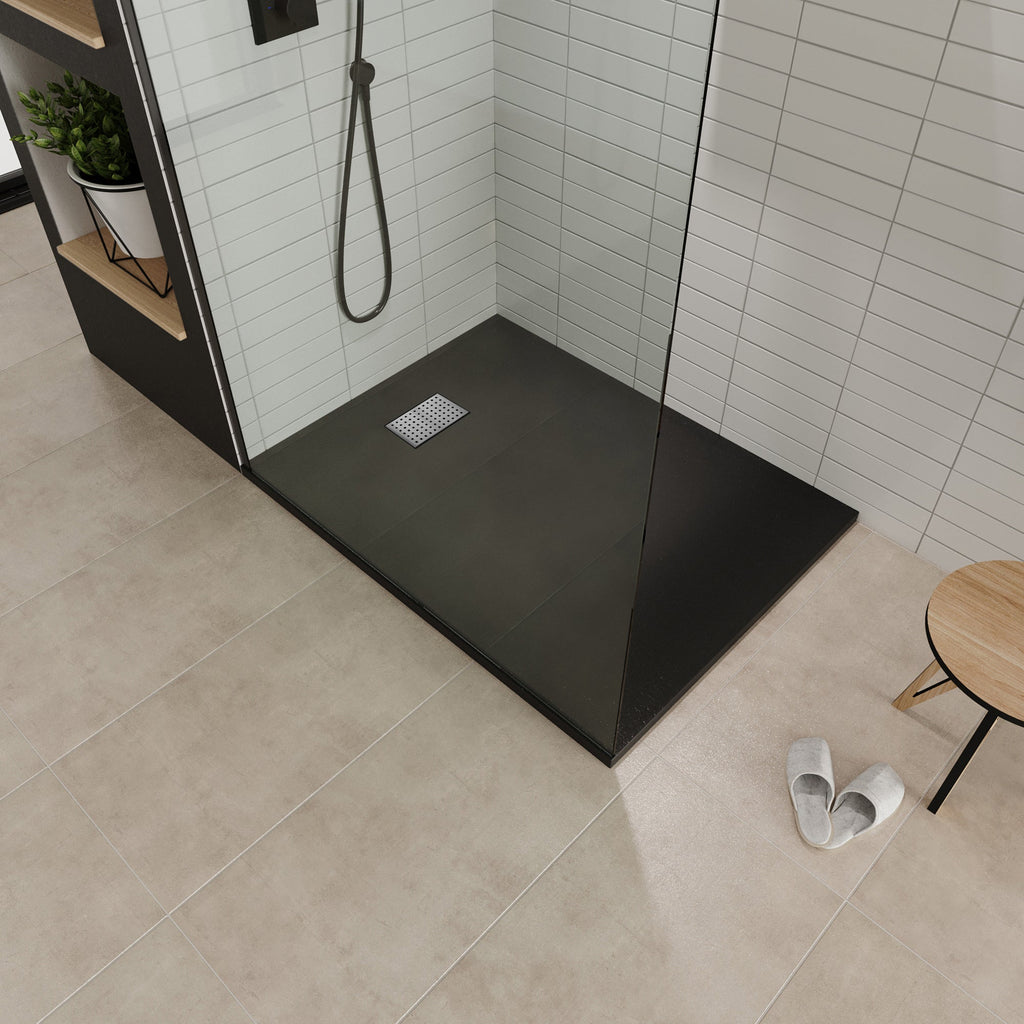BOREAL - Base de duche preta RAL 7021 SMC antiderrapante GRIPSTONE com sifão incluído