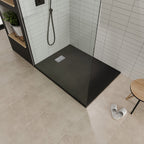 BOREAL - Base de duche preta RAL 7021 SMC antiderrapante GRIPSTONE com sifão incluído
