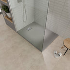 BOREAL - Base de duche cinzenta RAL 7030 SMC antiderrapante GRIPSTONE com sifão incluído