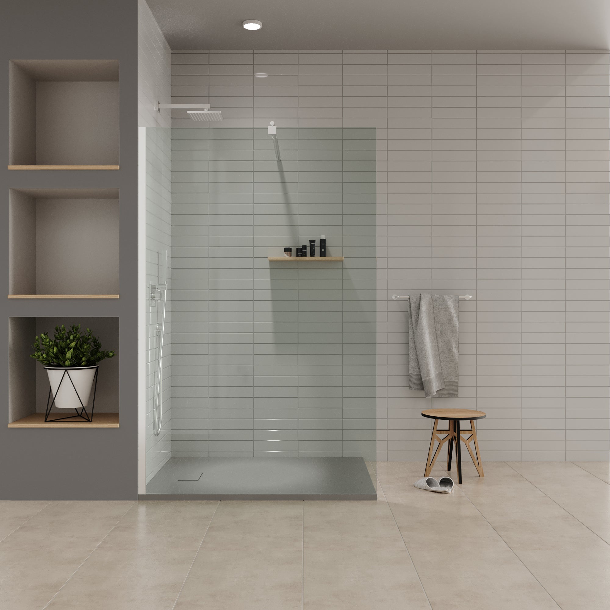 BOREAL - Piatto doccia grigio antiscivolo, resistente, durevole e facile da pulire - Incl. sifone