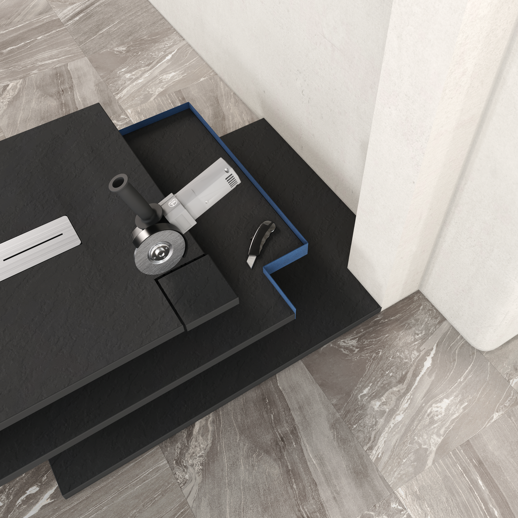 LUMIA - Piatto doccia nero antiscivolo, resistente e durevole - Incl. sifone e griglia inox