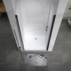 LARA - Frontal de ducha en vidrio templado esmerilado de 6 mm, puerta batiente y perfiles negros