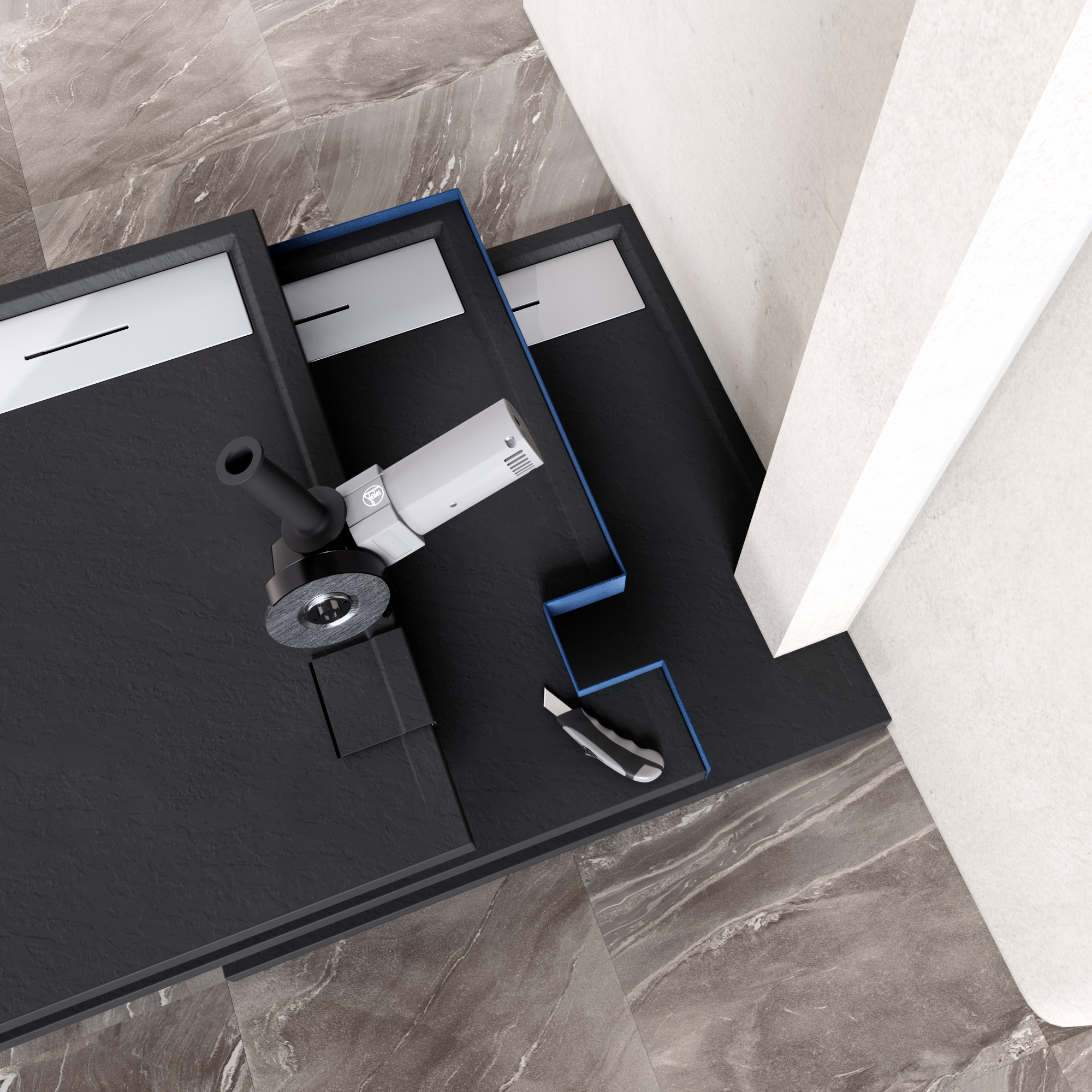 HIEMAL - Piatto doccia nero antiscivolo, resistente e durevole - Incl. sifone e griglia inox