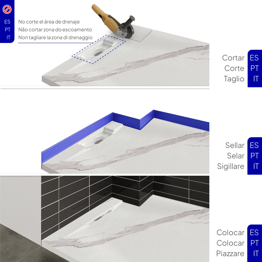 POLAR - Piatto doccia Carrara antiscivolo, resistente, durevole e facile da pulire - Incl. sifone
