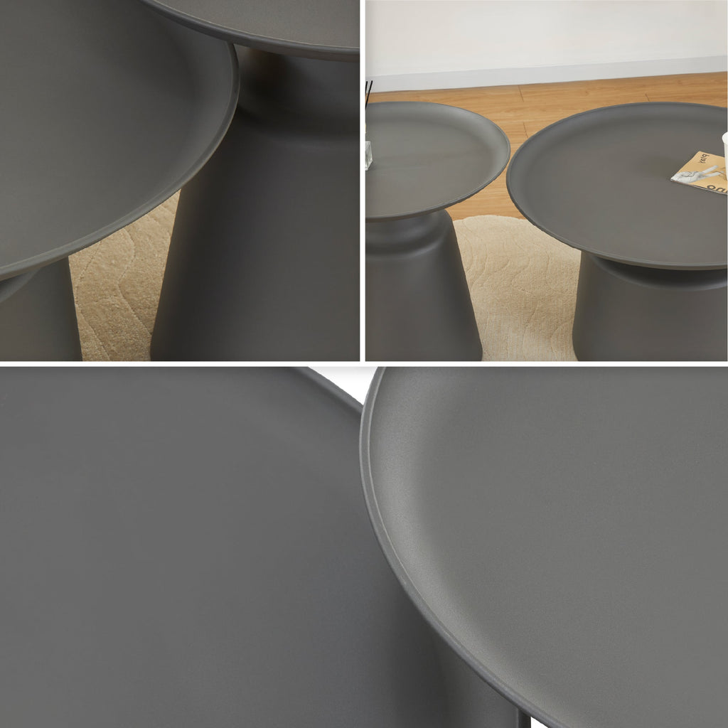 ONAT - Set di 2 tavolini da caffè/centro con struttura metallica e finitura nera (Ø 65 e Ø 45 cm)