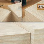 TANEDA - Conjunto de 2 mesas de centro quadradas em MDF com acabamento efeito pedra bege claro - 60 e 51 cm