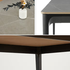 RUTH - Mesa de refeição para interior e exterior em cerâmica com efeito pedra e alumínio, 140x80 cm