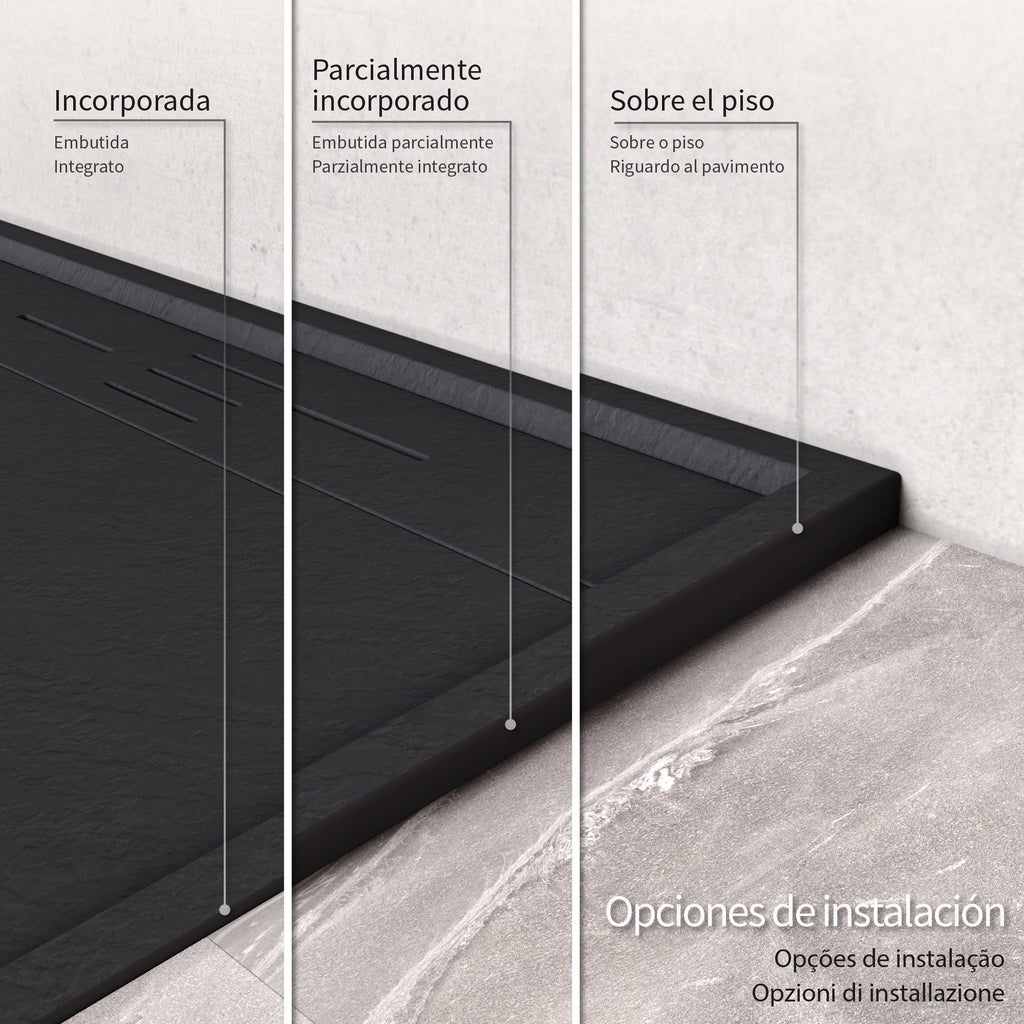 HIEMAL - Piatto doccia nero antiscivolo, resistente, durevole e facile da pulire - Include sifone