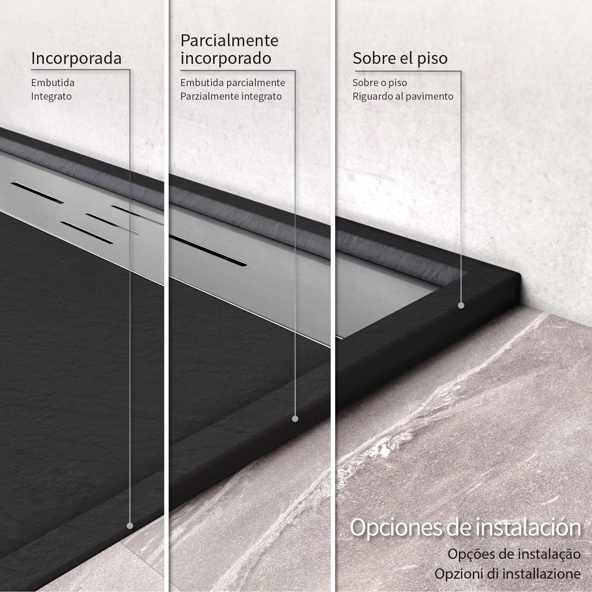 HIEMAL - Piatto doccia nero antiscivolo, resistente e durevole - Incl. sifone e griglia inox
