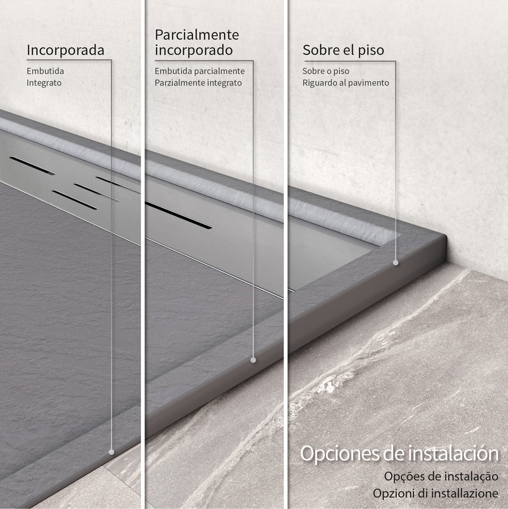 HIEMAL - Piatto doccia grigio antiscivolo, resistente e durevole - Incl. sifone e griglia inox