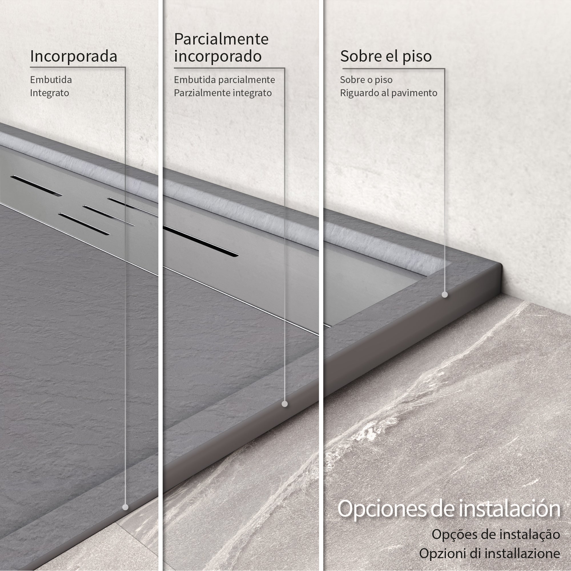 HIEMAL - Piatto doccia grigio antiscivolo, resistente e durevole - Incl. sifone e griglia inox