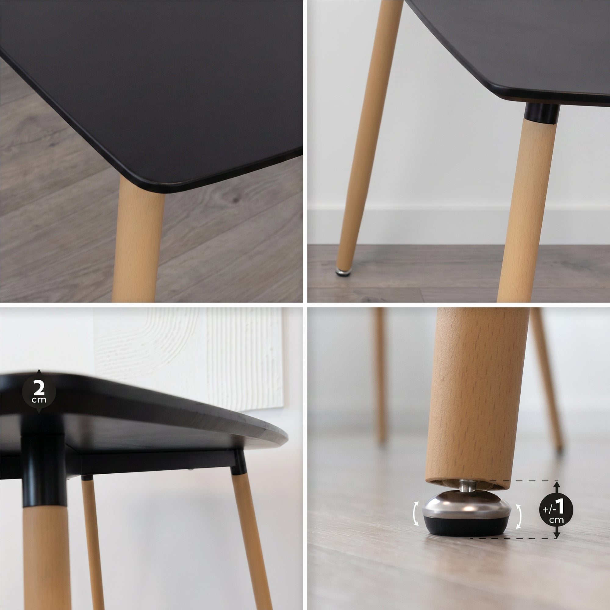 FELICIA - Mesa de jantar – Estrutura metálica efeito madeira, pés antiderrapantes, montagem fácil