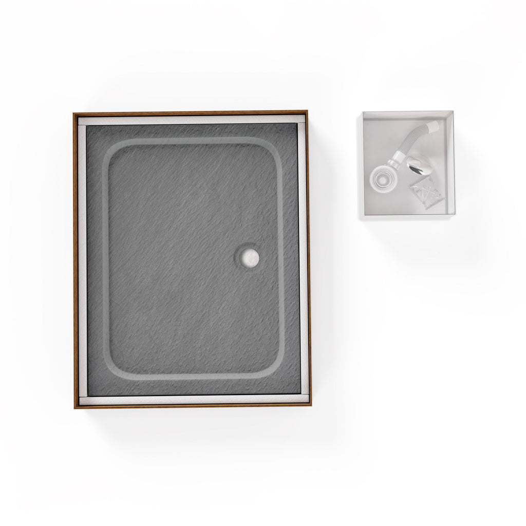 SHIMMER - Piatto doccia grigio Stone acrilico, texture pietra, ultrasottile 5 cm, sifone e valvola inclusi
