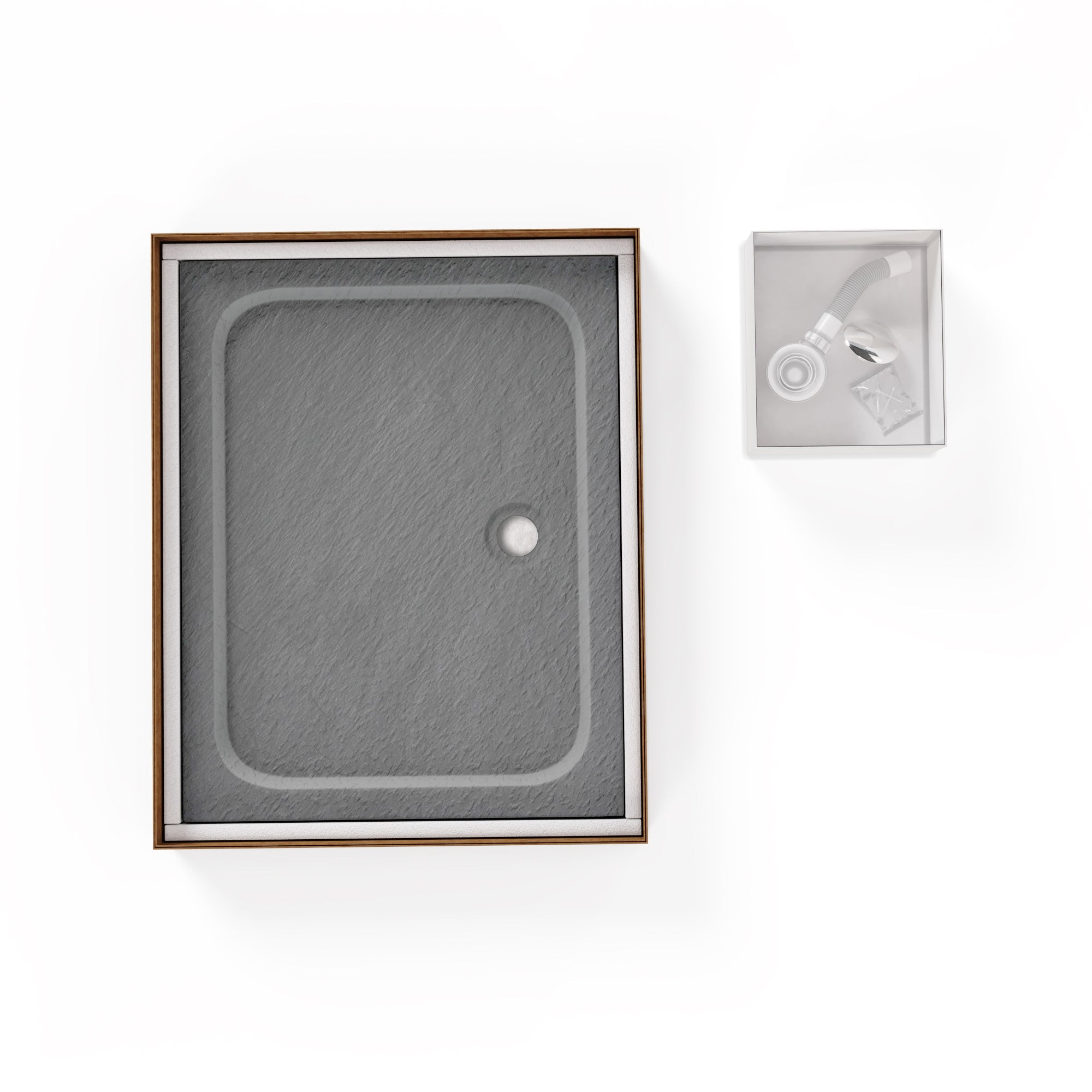 SHIMMER - Piatto doccia grigio Stone acrilico, texture pietra, ultrasottile 5 cm, sifone e valvola inclusi