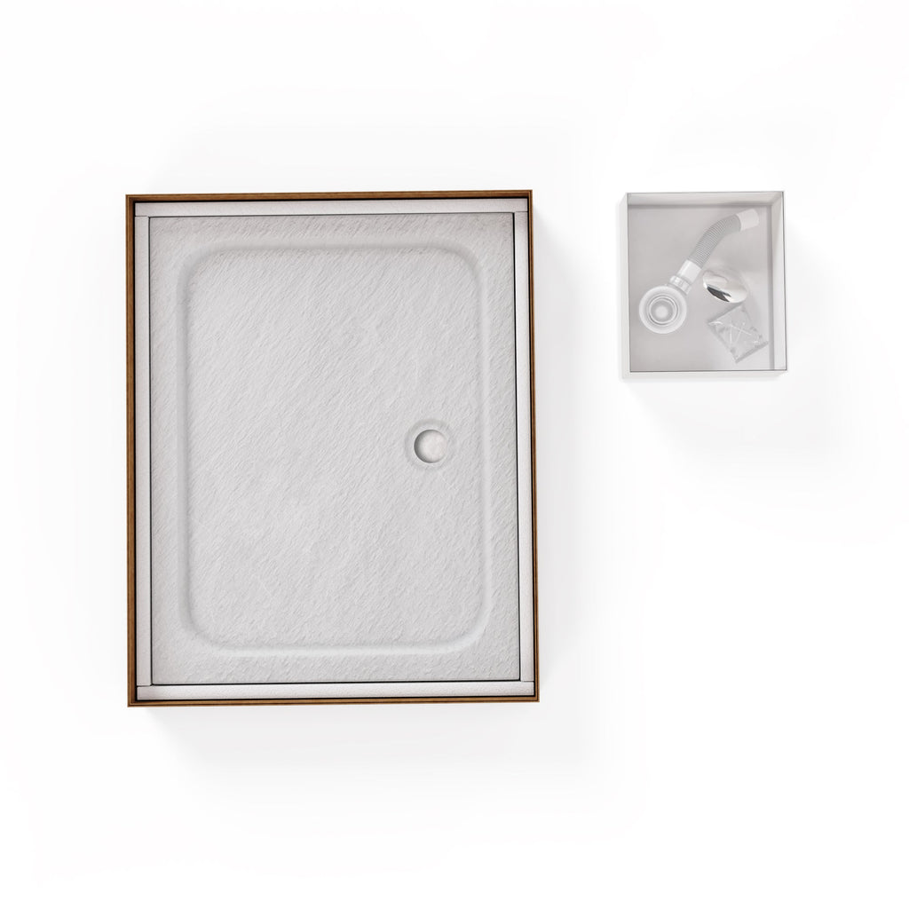 SHIMMER - Piatto doccia bianco Stone acrilico, texture pietra, ultrasottile 5 cm, sifone e valvola inclusi