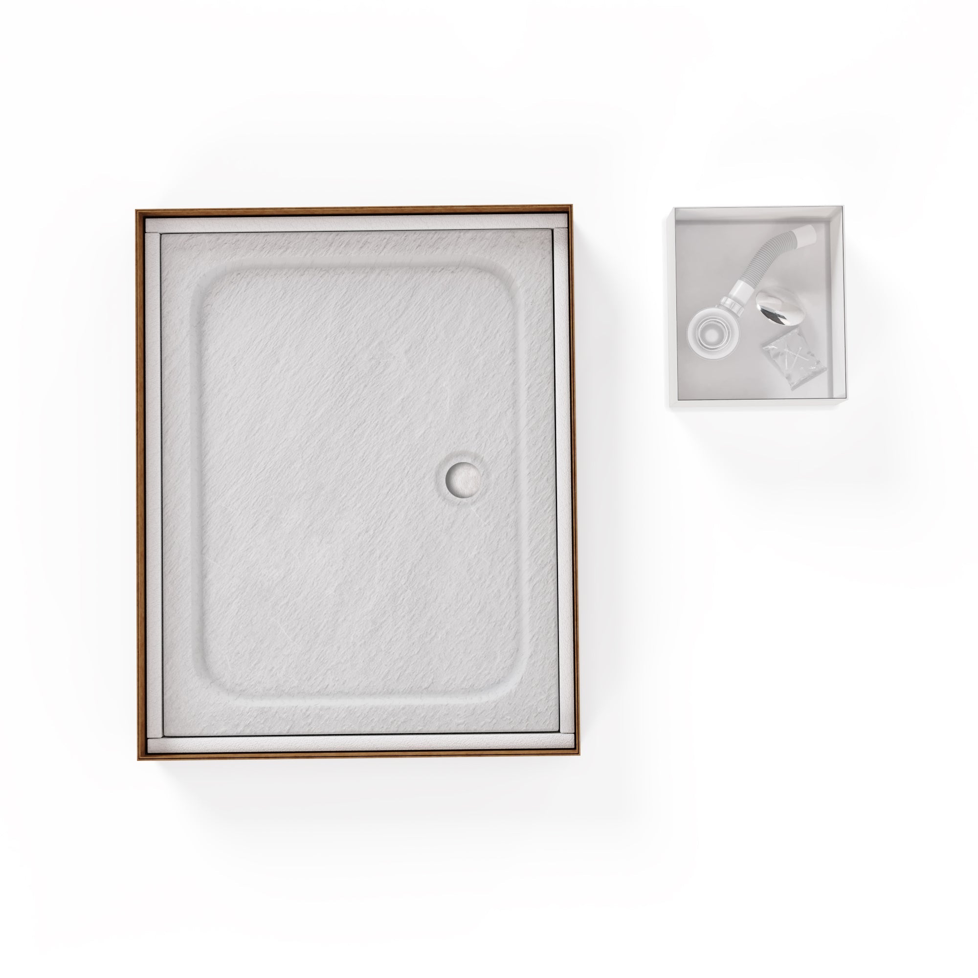 SHIMMER - Piatto doccia bianco Stone acrilico, texture pietra, ultrasottile 5 cm, sifone e valvola inclusi